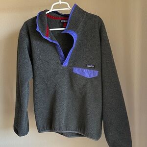 Patagonia Two Toned Pullover Partial Button Front Fleece Outdoor Sweater L